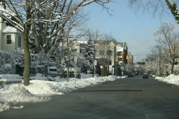 a recently snowplowed street